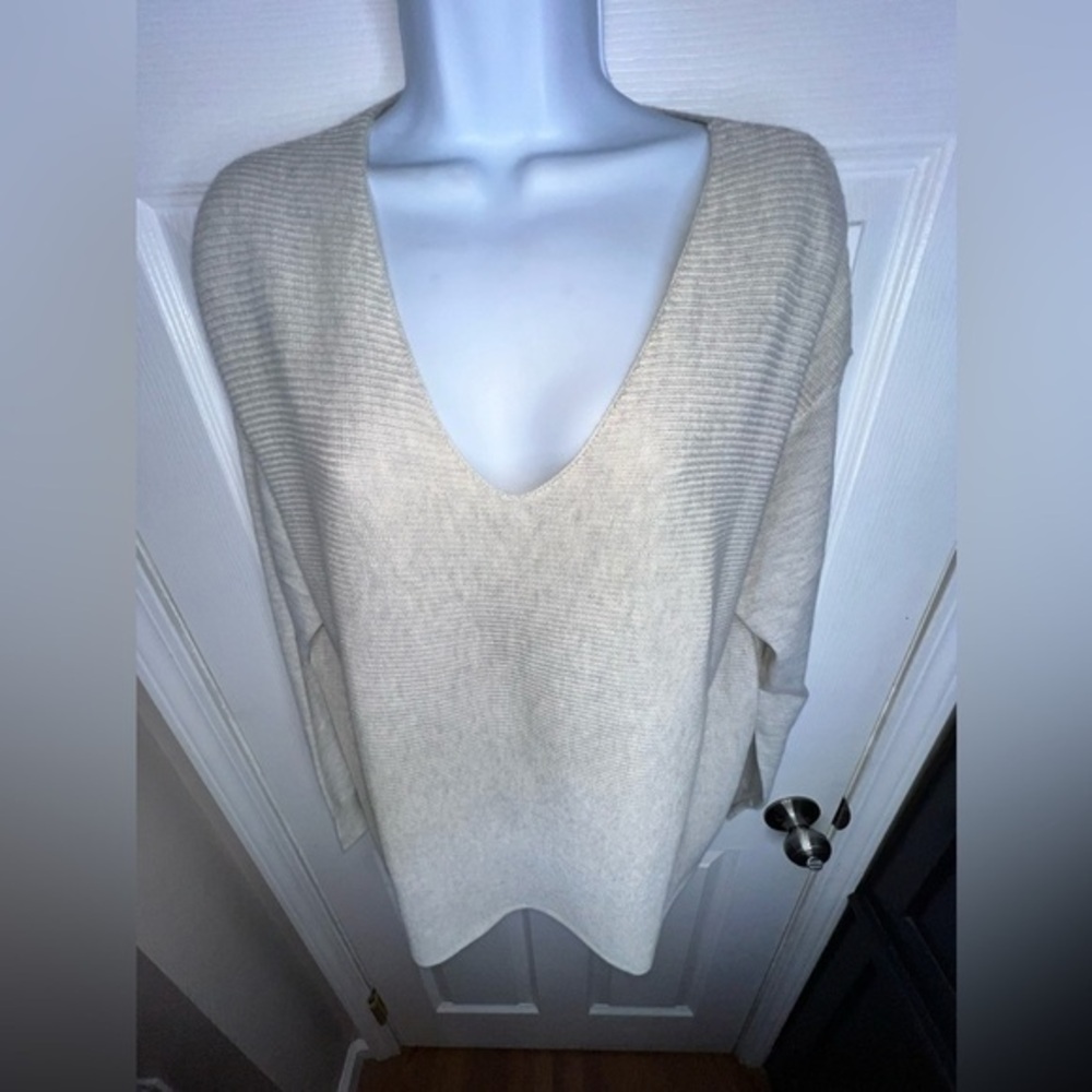 Ella Moss Women’s X Large Heather Gray Soft Rib Knit V-Neck Sweater Top XL EUC